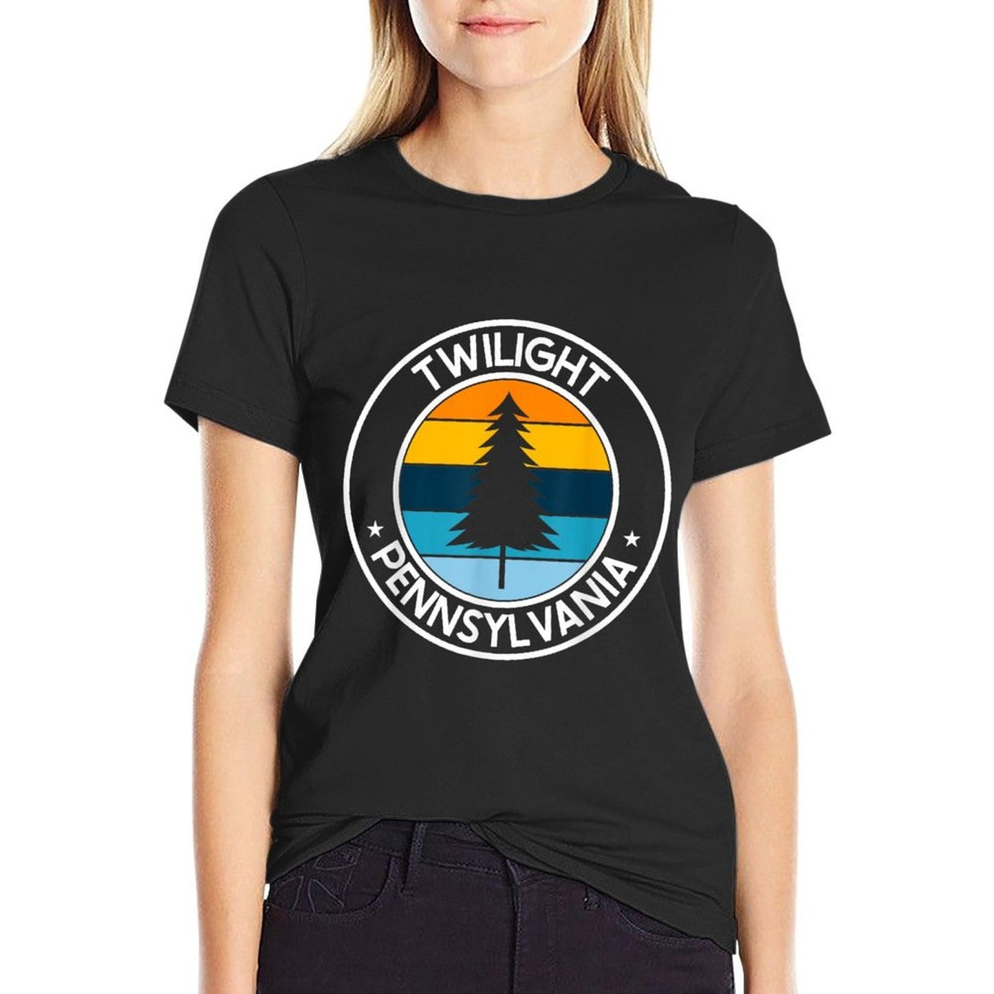 Twilight Pennsylvania PA USA City Pride Retro Sunset  Summer-ready Fabric T-Shirt