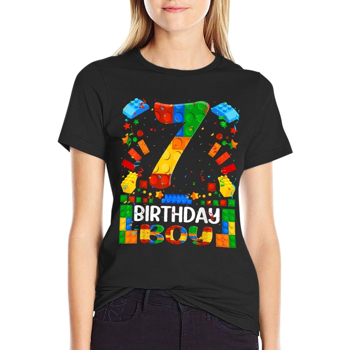 7 Year Old Building Blocks 7th Birthday Boy Brick Builder  Wrinkle-resistant T-Shirt