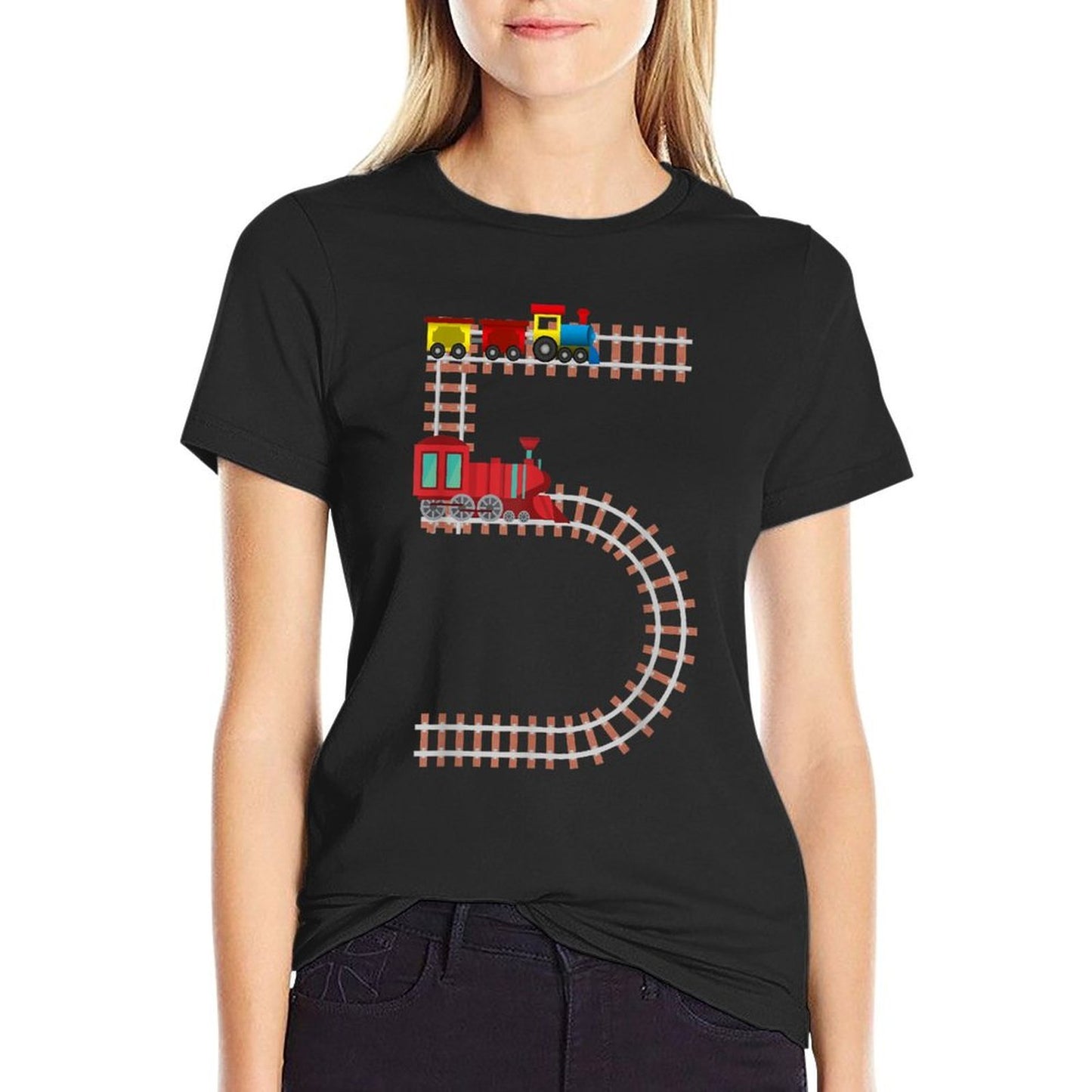 5th Birthday Train Railroad Themed Fun 5 Years Old Boy Train  Quick-drying T-Shirt