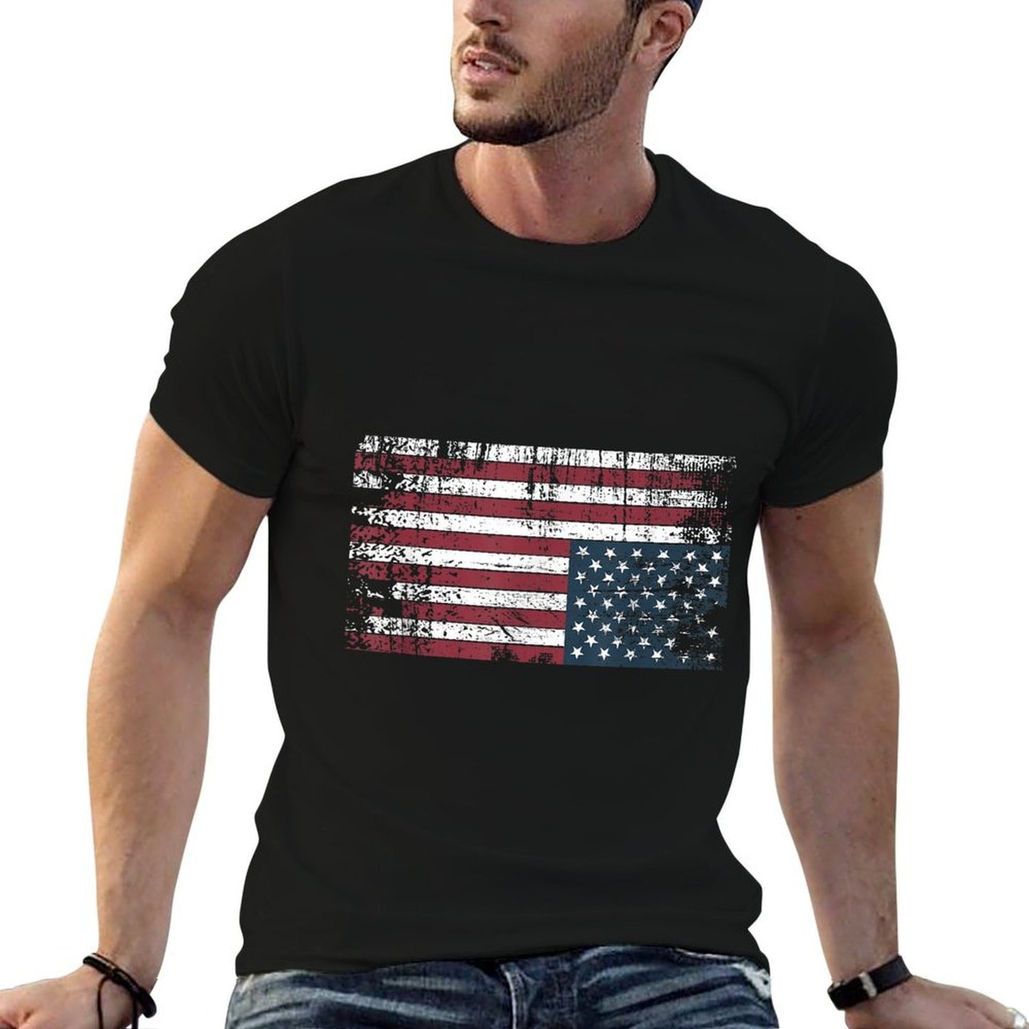Upside Down American Flag, Vintage Upside Down USA Flag  Summer-ready Fabric T-Shirt
