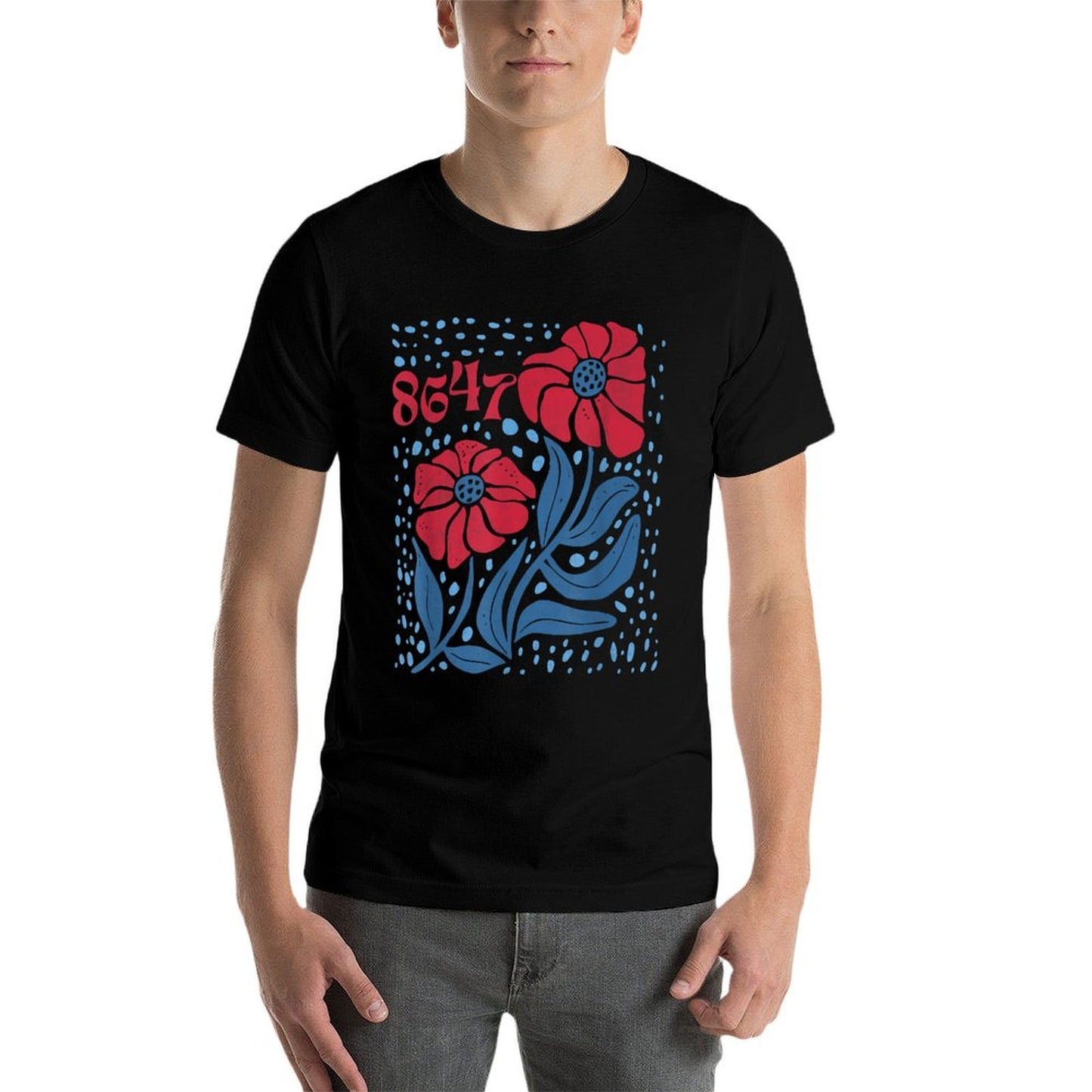 8647 Subtle Anti Trump 86 47 Floral Boho Style  Easy-care T-Shirt