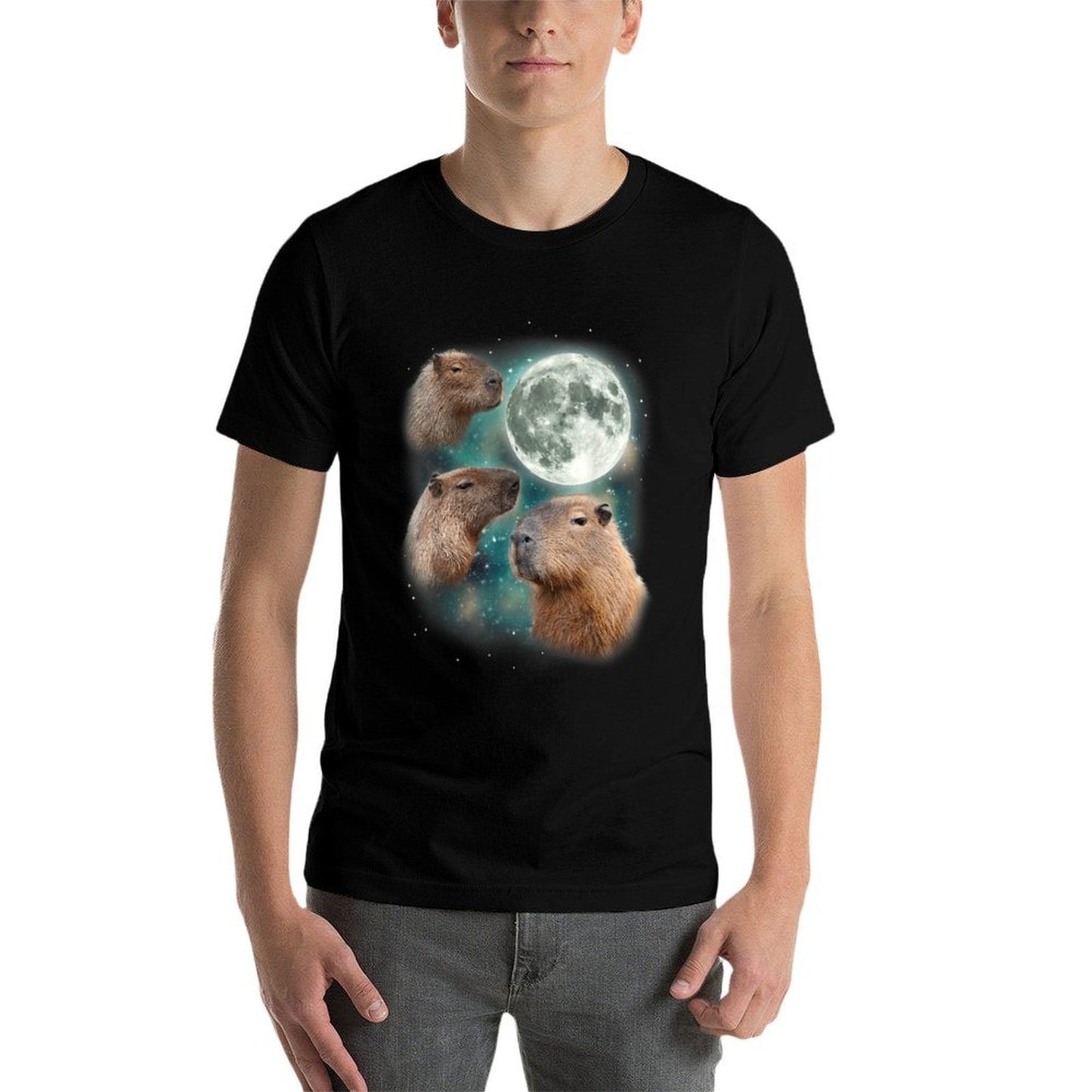 3 Capybara Moon Giant Rodents Weird Howling Parody  High-quality Stitching T-Shirt