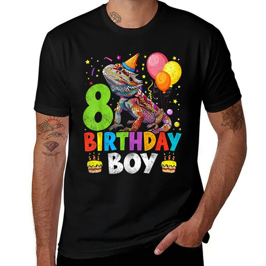 8th Birthday Boy Bearded Dragon 8 Years Old Bday Party  Heathered Texture T-Shirt