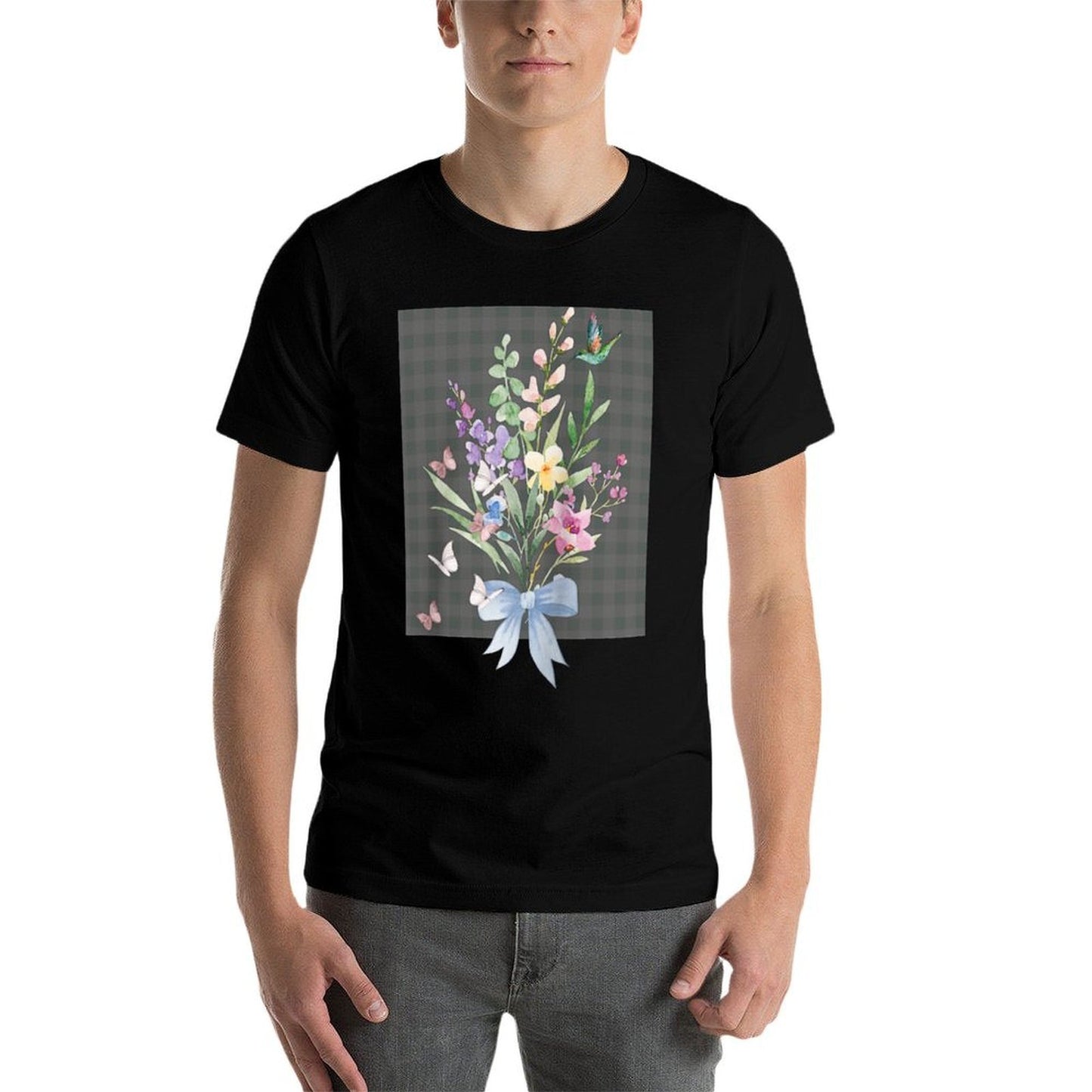 WOMENS HUMMINGBIRD FLORAL WATERCOLOR FLOWER GARDEN BOUQUET Raglan Baseball  Ribbed Collar T-Shirt