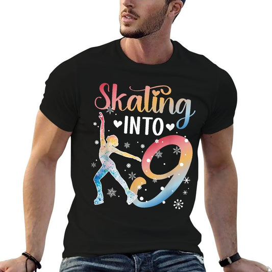 9th Birthday Ice Skating Girl Nine Year Old Ice Skater  Rolled Sleeves T-Shirt