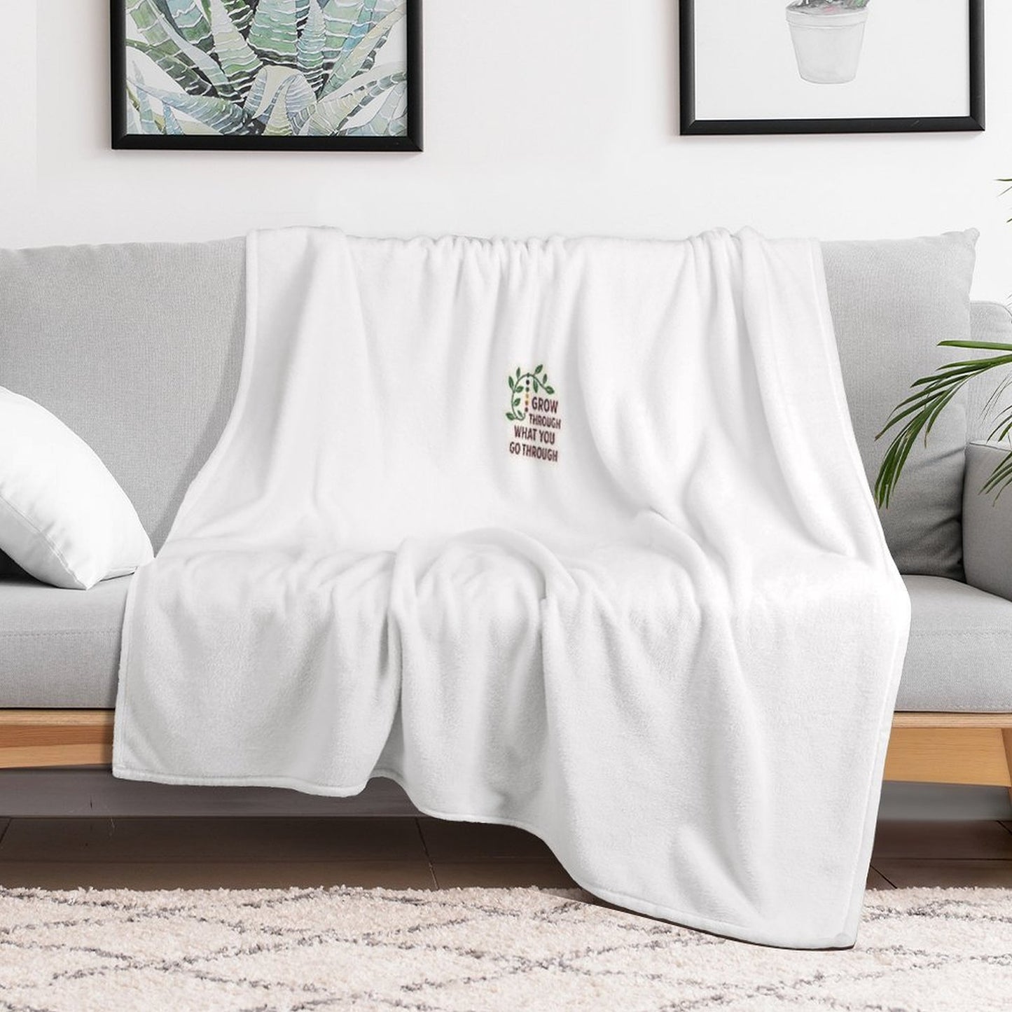Grow Through What You Go Through - Resilience Quote Sticker Plush Throw Blanket