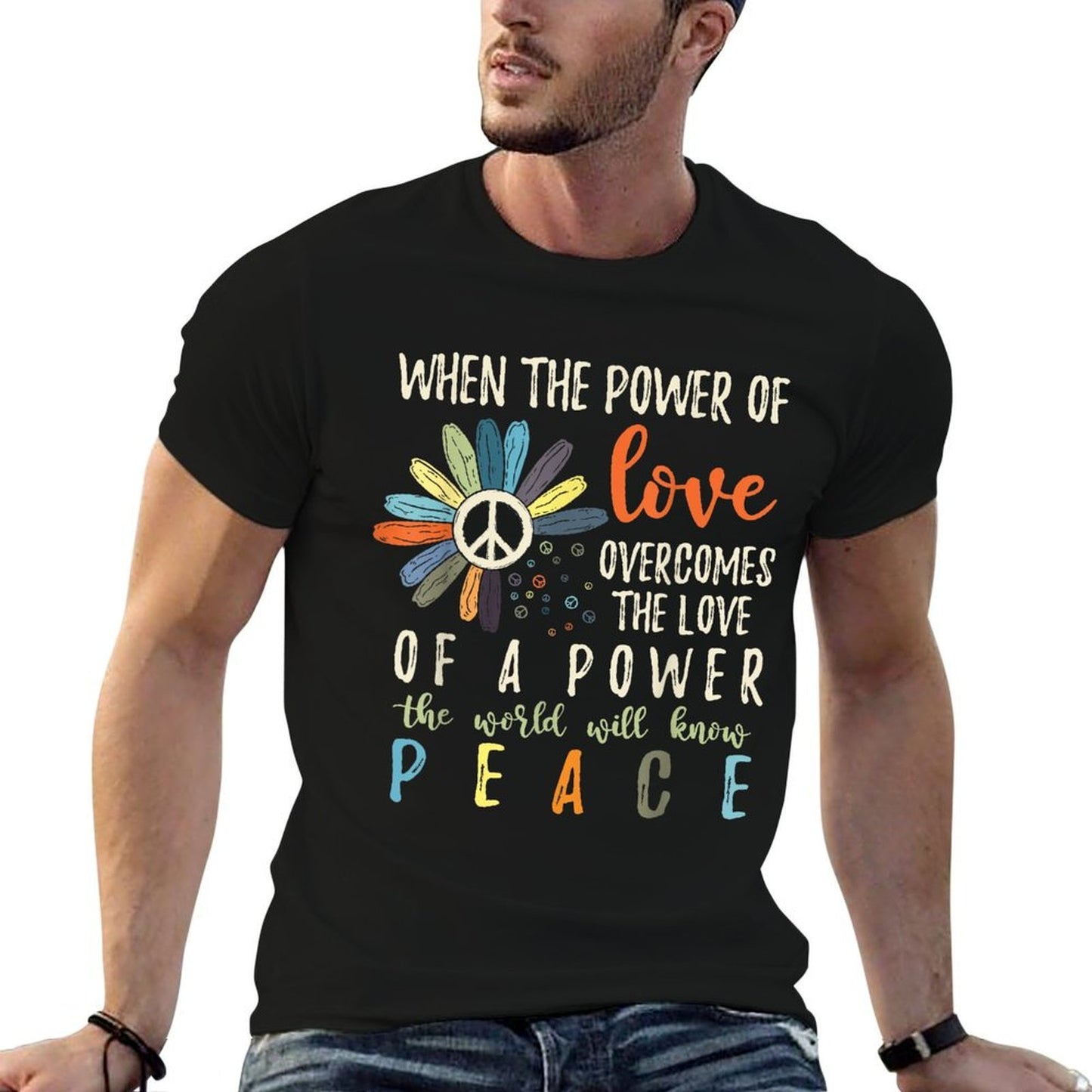 When The Power Of Love Overcomes The Love Of Power Flowers  Oversized Silhouette T-Shirt