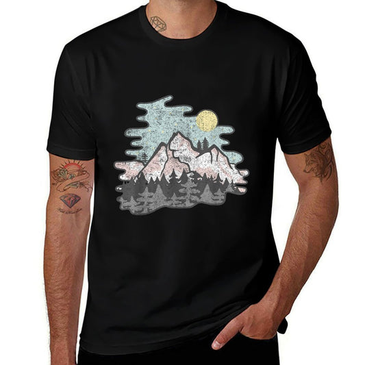Vintage Style Mountains At Twilight Nature  Stretchy T-Shirt
