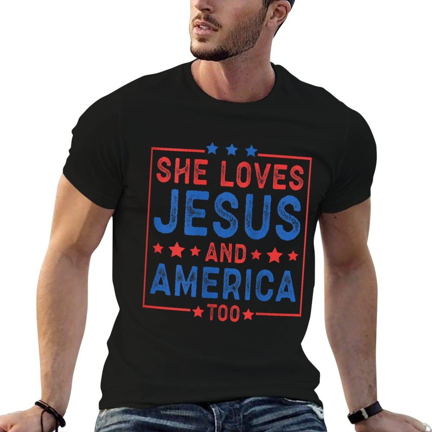 Womens She Loves Jesus And America Too Women USA  Slim-fit Cut T-Shirt