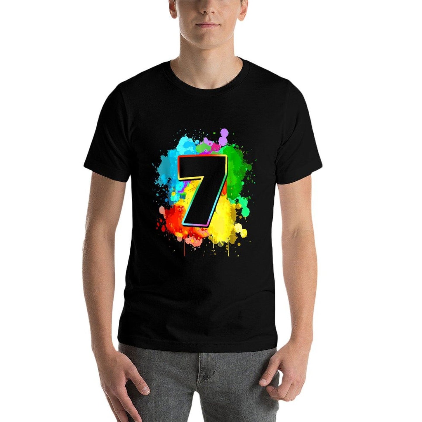 7th Birthday Colorful Paint Splashes 7 Year Old Tie Dye Bday  Trendy Pattern T-Shirt