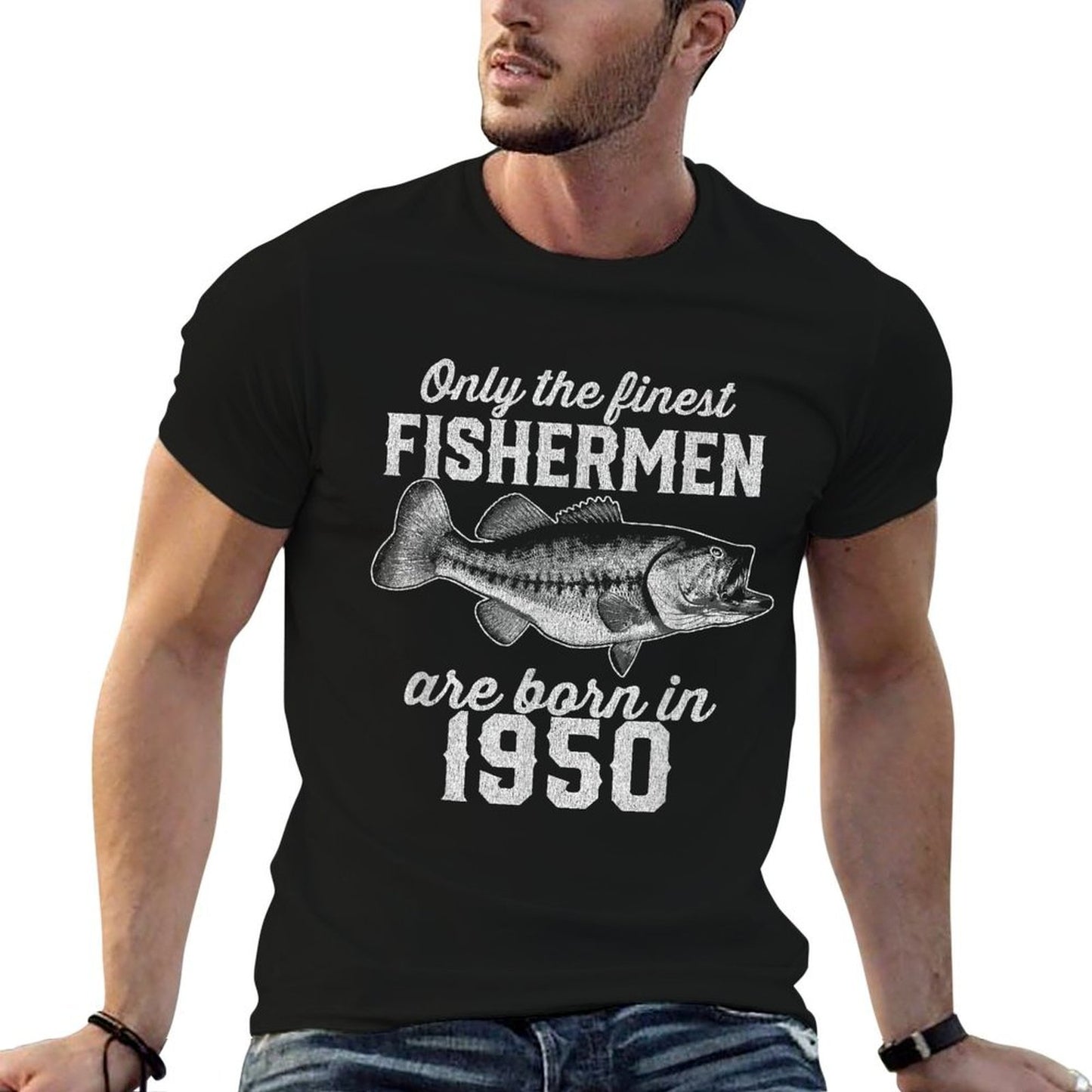 75 Year Old Fisherman Fishing 1950 75th Birthday  Cotton T-Shirt