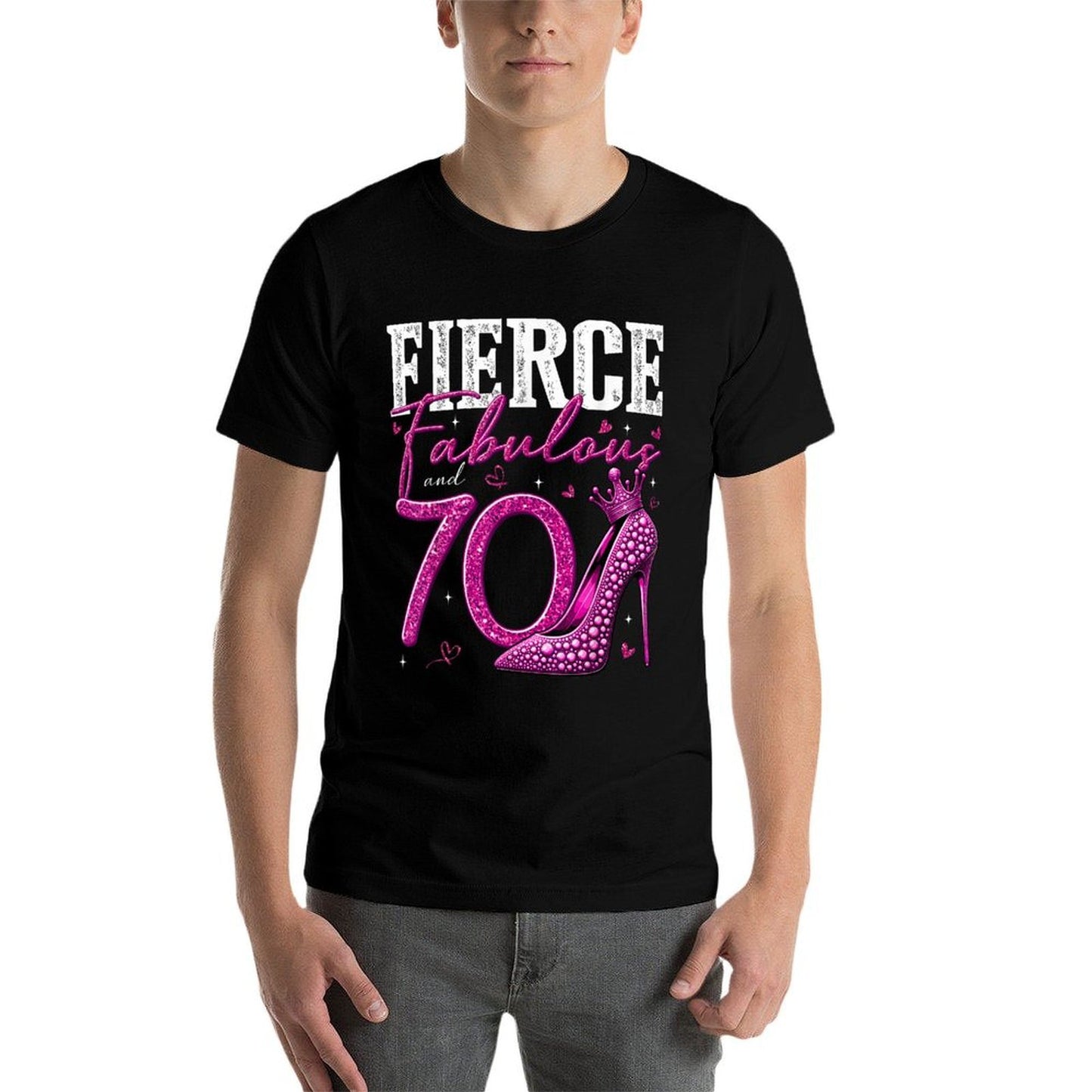 70th Birthday Fierce Fabulous And 70 Year Old Gifts Heels  Ribbed Collar T-Shirt