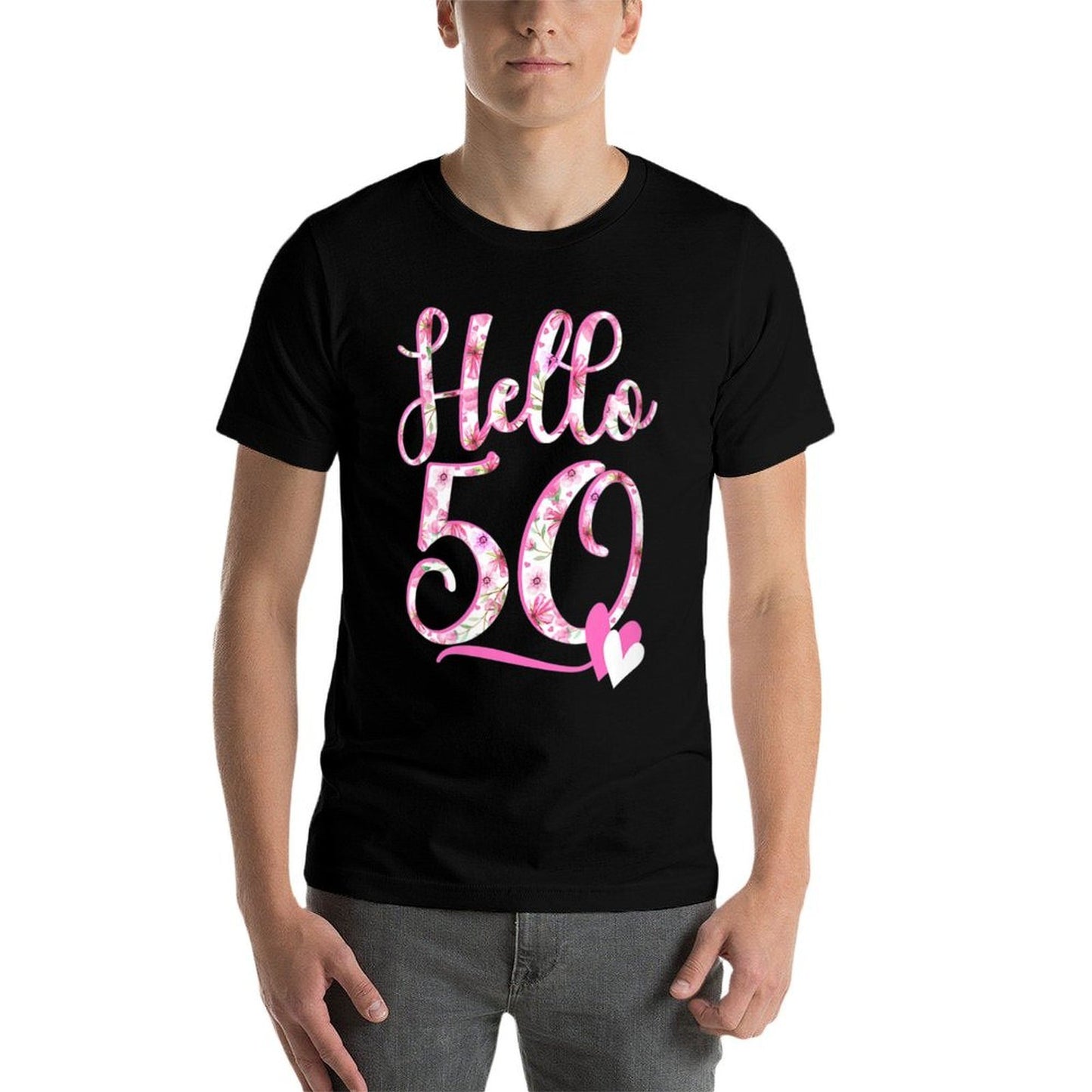 Womens Hello Fifty 50 Years Old 50th Birthday Women's Gifts Flowers  Stretchy T-Shirt