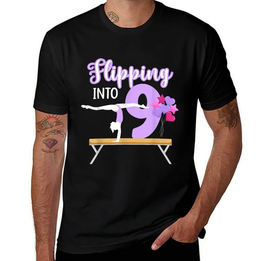 9th Gymnastics Birthday Party Nine Year Old Gymnast Girl  Fade-proof Color T-Shirt