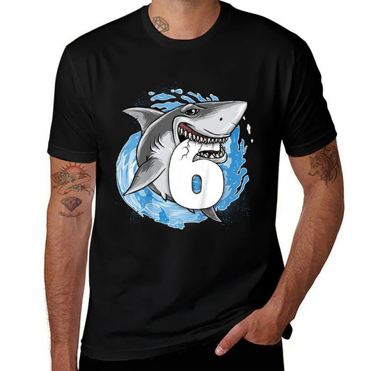 6th Birthday Boy Shark Kids 6 Year Old Shark Theme Party  Oversized Silhouette T-Shirt