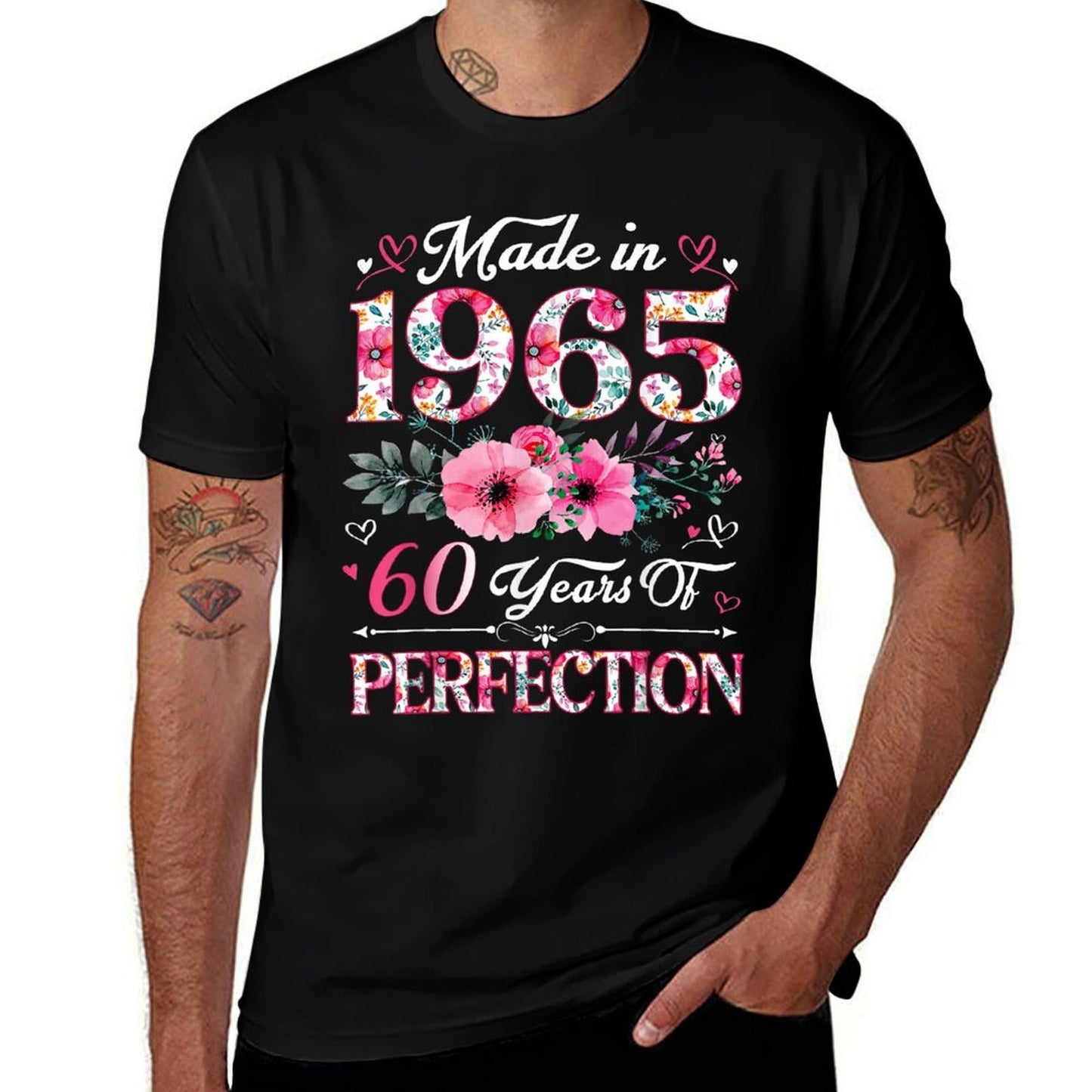 60 Year Old Made In 1965 Floral 60th Birthday Women  Heathered Texture T-Shirt
