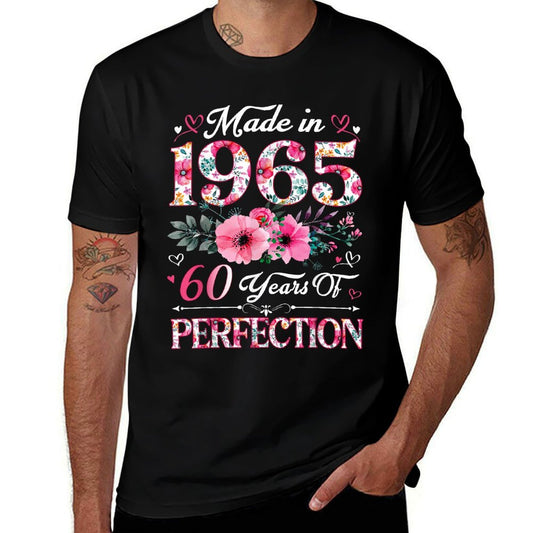 60 Year Old Made In 1965 Floral 60th Birthday Women  Heathered Texture T-Shirt