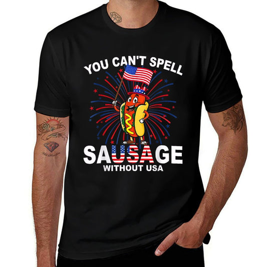 You Cant Spell Sausage Without USA Funny Wiener 4th Of July  Lightweight T-Shirt
