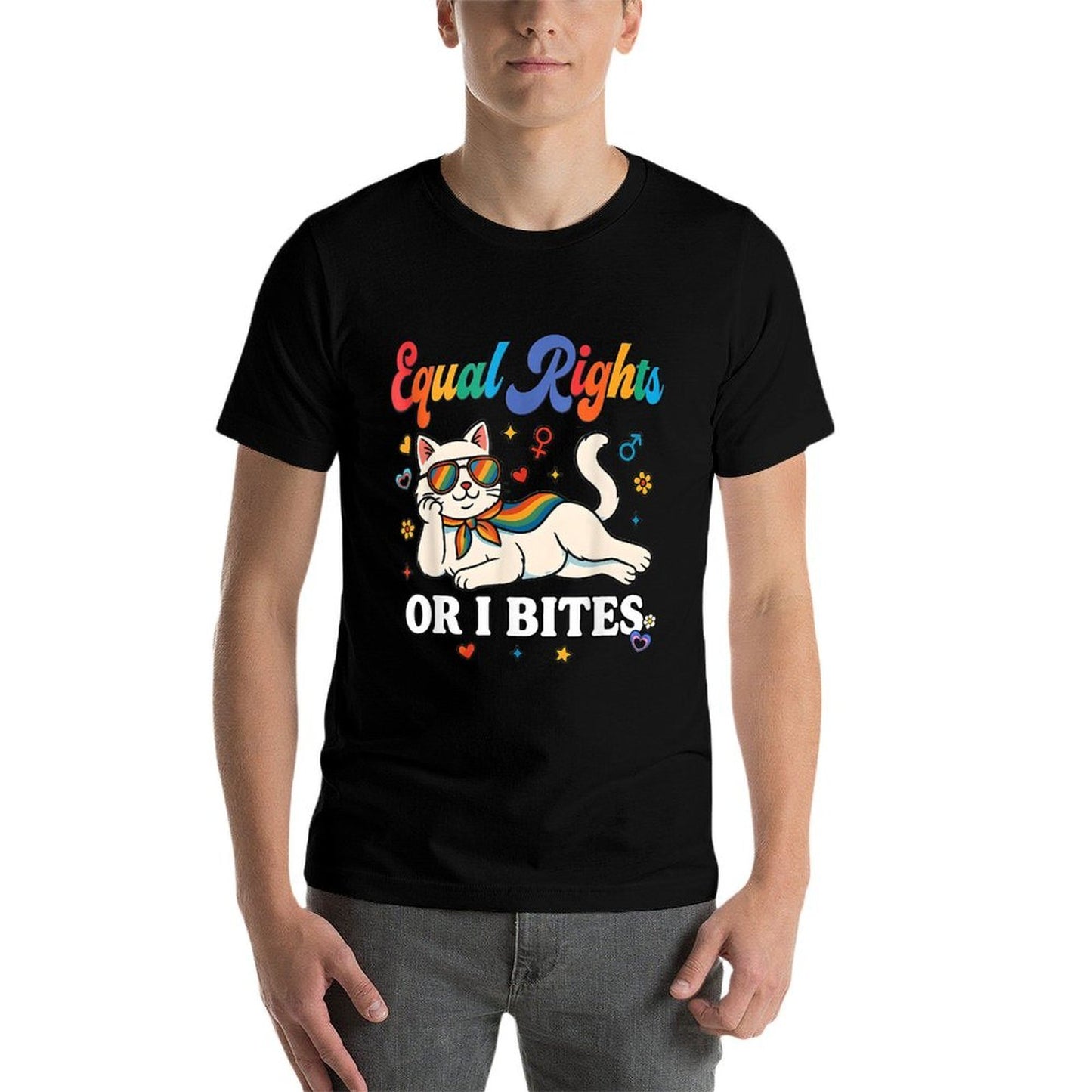 Womens Equal Rights Or I Bites Pride Month Ally Cat Feminist  Stretchy T-Shirt