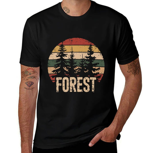 Wildlife Trees Outdoors Nature Retro Forest Sleeveless Premium  Ribbed Collar T-Shirt