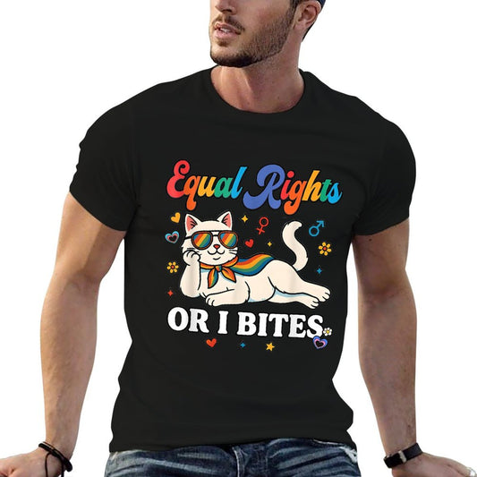Womens Equal Rights Or I Bites Pride Month Ally Cat Feminist  Stretchy T-Shirt