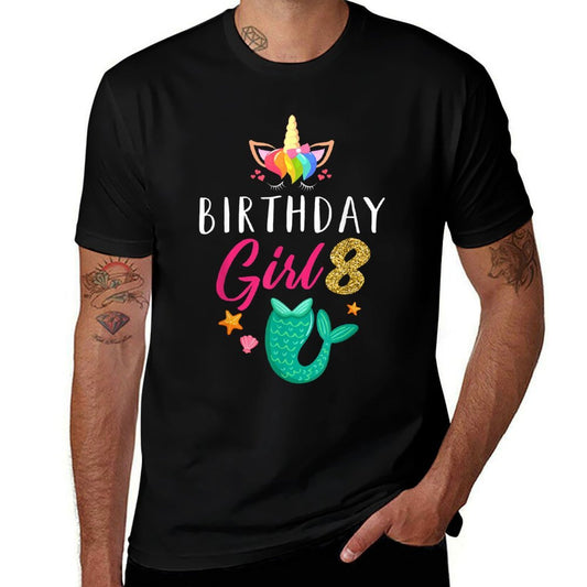 8th Birthday Girl Unicorn Mermaid Eight Years Old Birthday  Polyester Blend T-Shirt