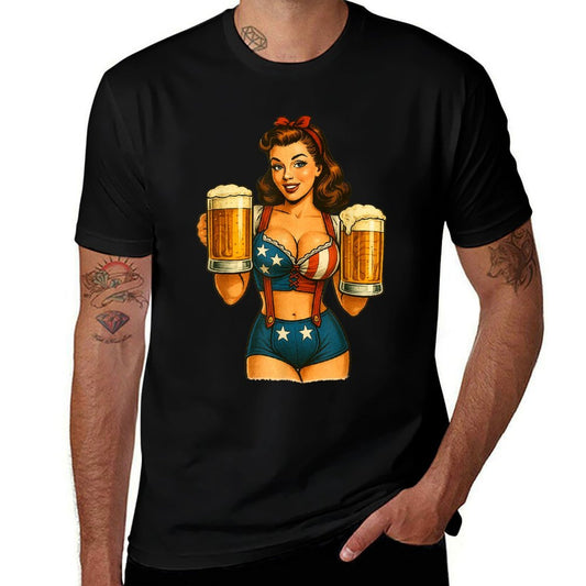 USA Patriotic Pinup Girl Classic 4th of July Celebration  Slim-fit Cut T-Shirt
