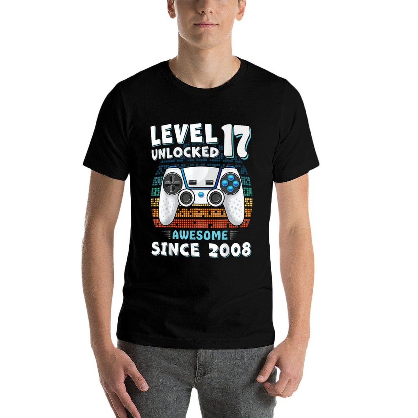 17 Year Old BDay Decorations Men Boy 17yr 2008 17th Birthday  Ribbed Collar T-Shirt