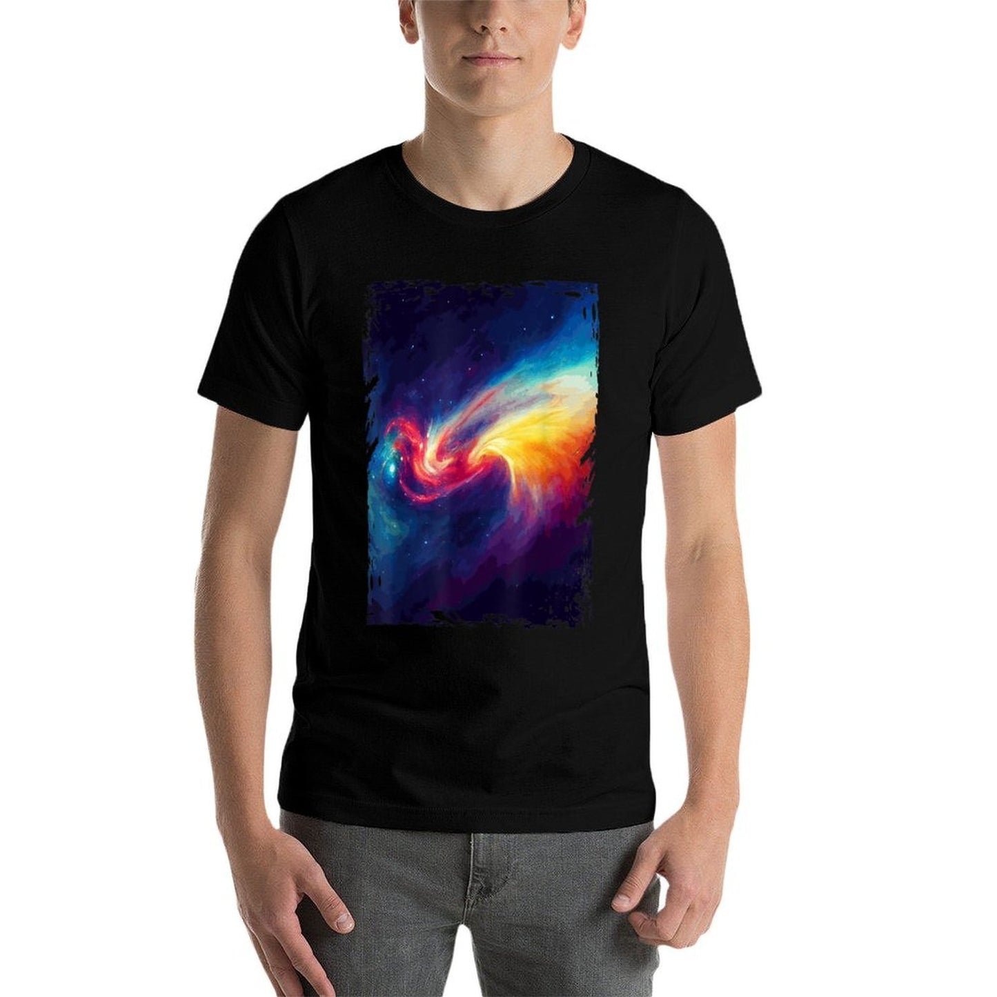 Yellow Space Galaxy Abstract Watercolor Nebula Pattern  Durable T-Shirt