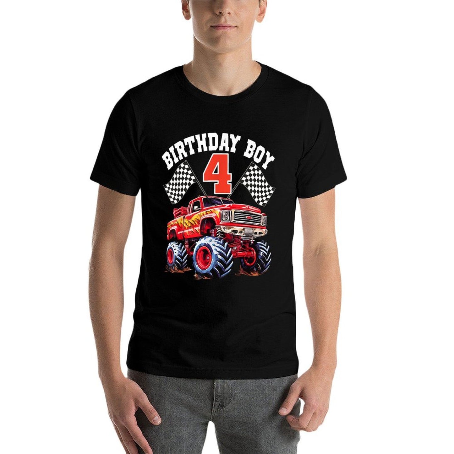 4 Year Old 4th Birthday Boys Monster Truck Car  Durable T-Shirt