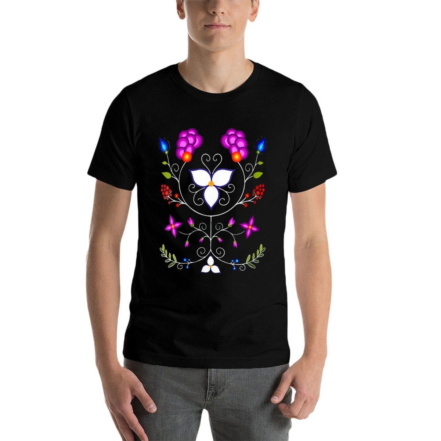 Womens Ojibwe Floral Native American Flowers Indigenous Botanical  Relaxed-fit T-Shirt