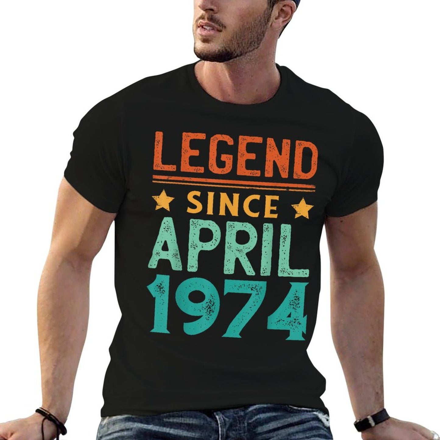 50 Years Old Legend Since April 1974 50th Birthday  Ribbed Collar T-Shirt