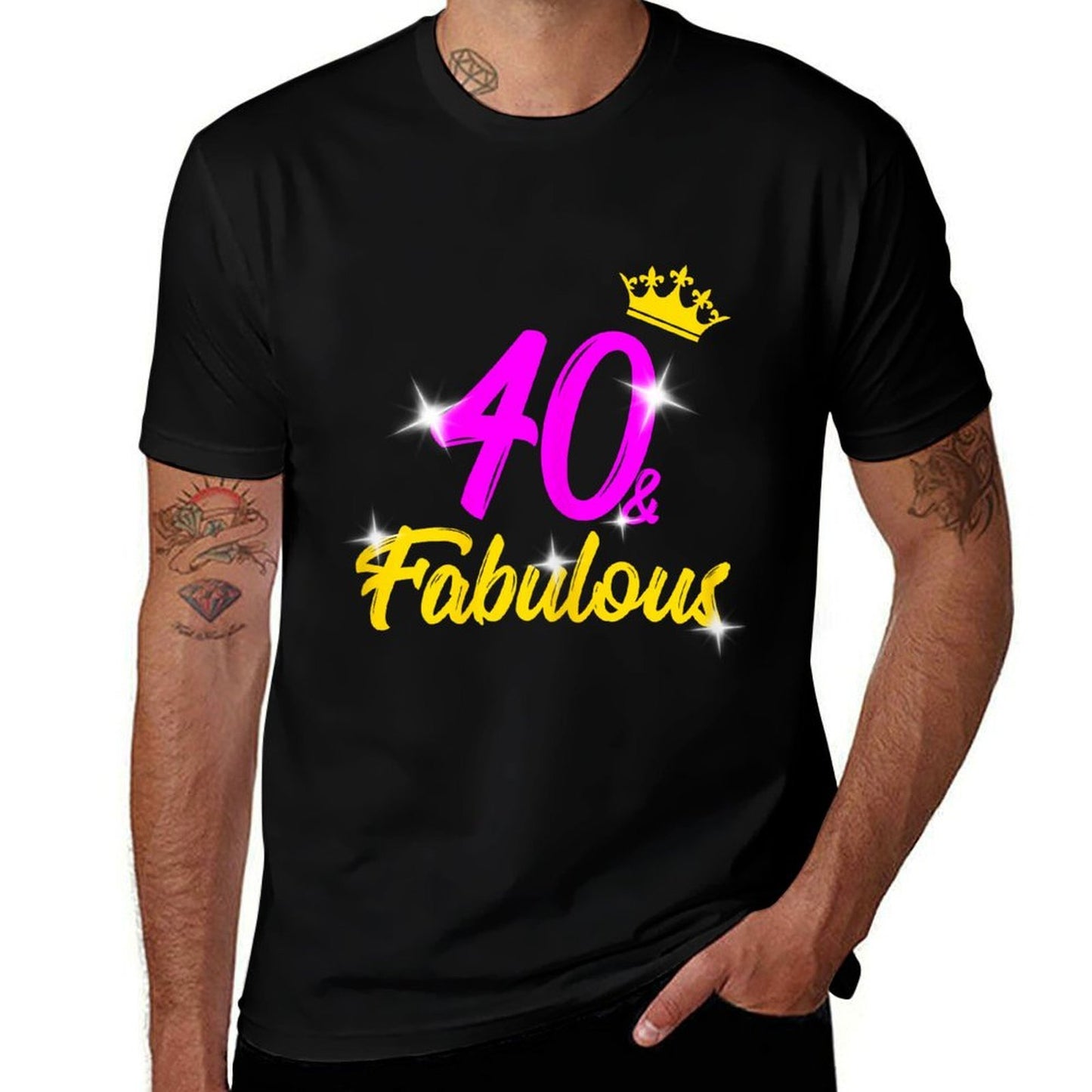 Womens 40 And Fabulous Queen 40th Birthday  Ribbed Collar T-Shirt