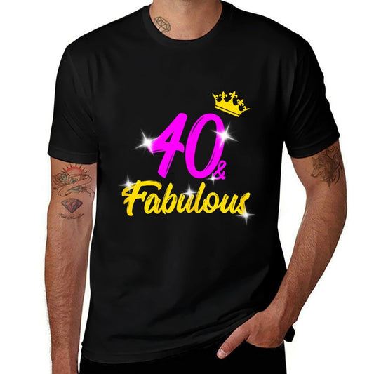 Womens 40 And Fabulous Queen 40th Birthday  Ribbed Collar T-Shirt
