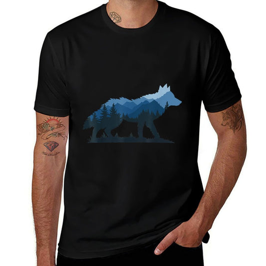 Wildlife Animal Hiker Camper Wolf Forest Nature - Mens Black Small Crew Neck Classic Fit Modern Classic Lightweight Imported Cot  Graphic-printed T-Shirt