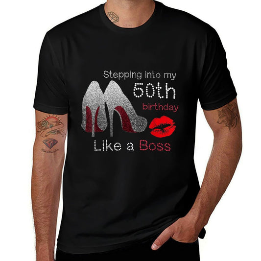 Women's Stepping Into My 50th Birthday Like A Boss Funny  Polyester Blend T-Shirt