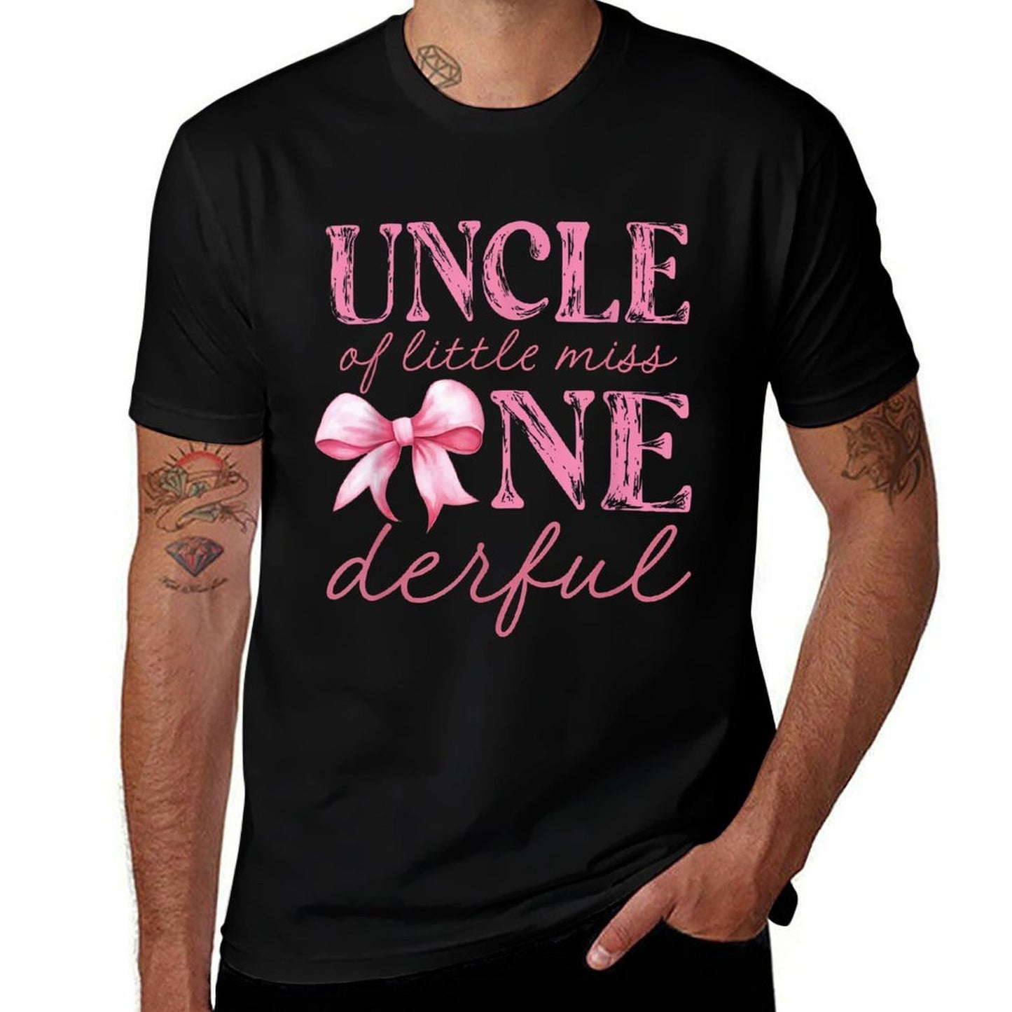 Uncle of Little Miss Onederful First Birthday Pink Bow  Slim-fit Cut T-Shirt