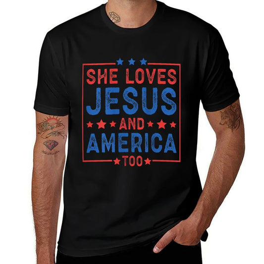 Womens She Loves Jesus And America Too Women USA  Slim-fit Cut T-Shirt