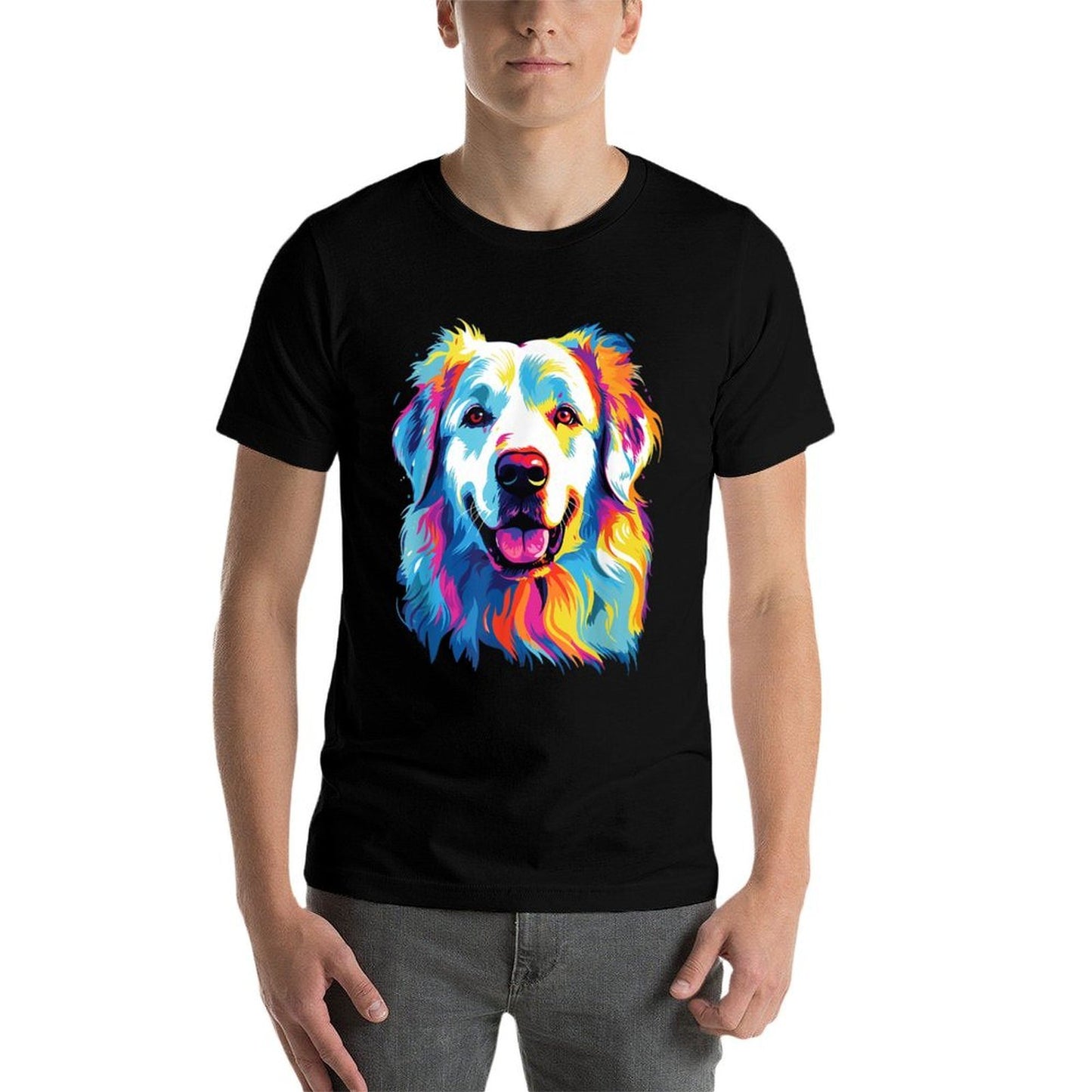 Watercolor Colorful Pyrenean Mountain Dog Great Pyrenees Comfortable T-Shirt