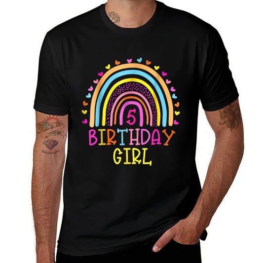 5 Year Old 5th Birthday Girl Rainbow  Fade-proof Color T-Shirt
