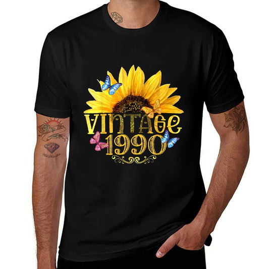 Vintage 1990 Sunflower Floral Butterfly Funny 35th Birthday  Quick-drying T-Shirt