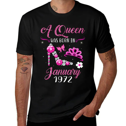 A Queen Was Born in January 1972 50th Birthday Gift  Ribbed Collar T-Shirt