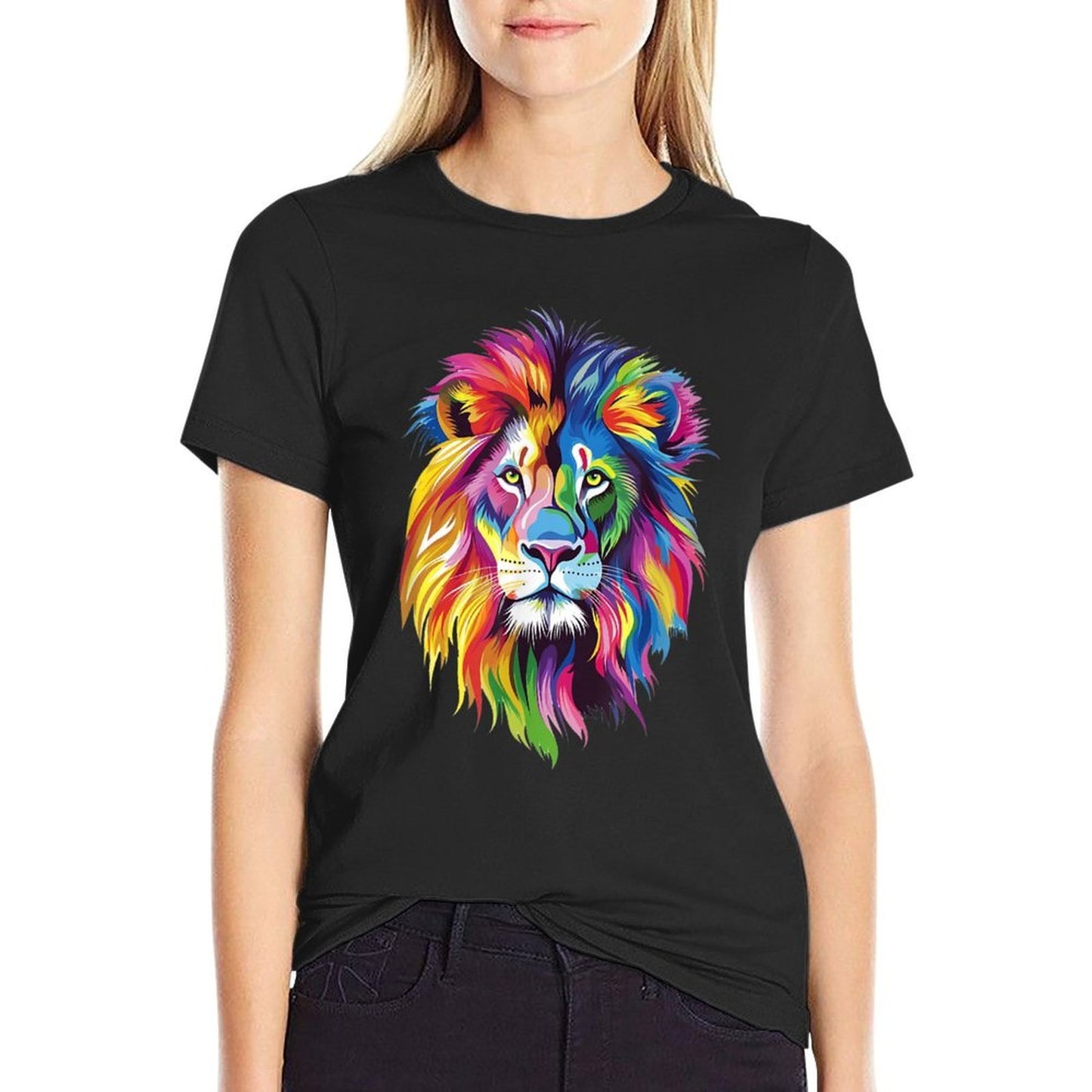 Vibrant Rainbow Lion Art for Bold Animal Lovers  Stretchy T-Shirt
