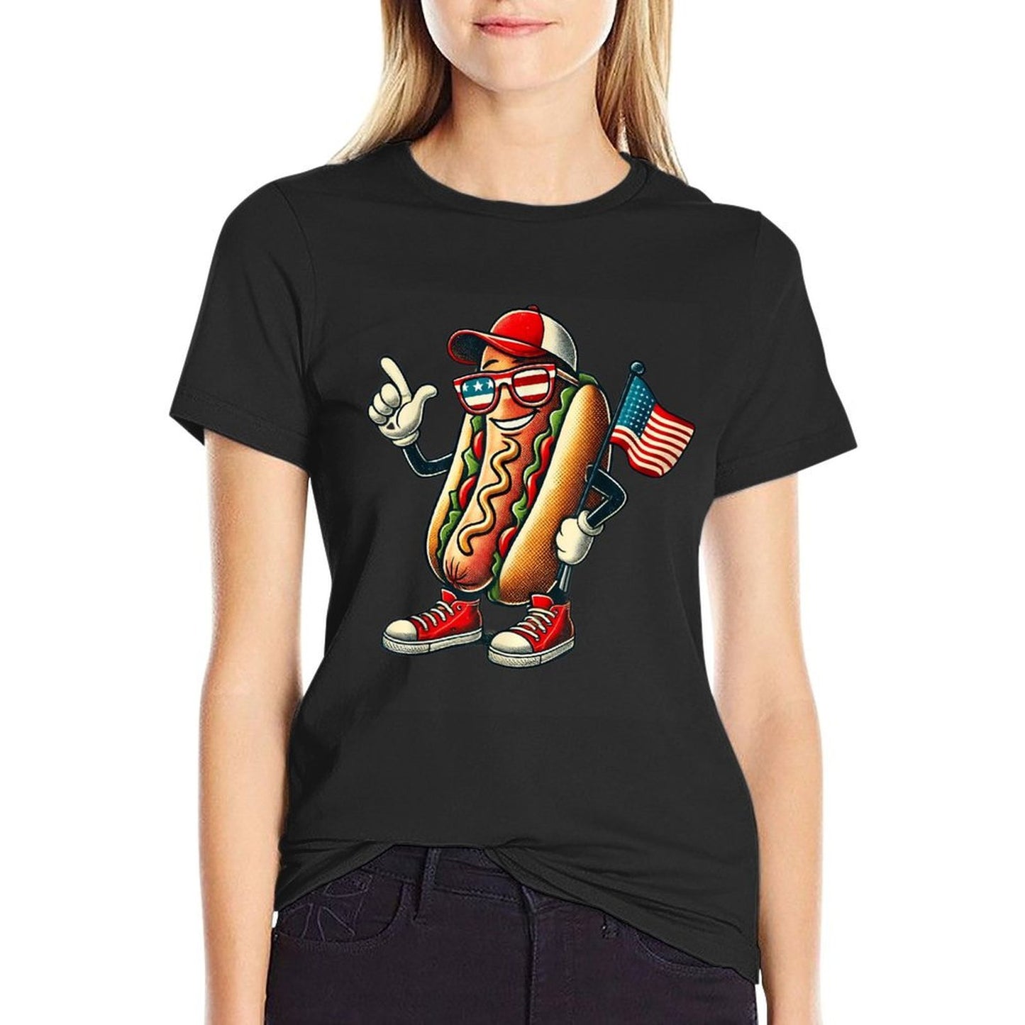 4th of July Hotdog Patriotic USA Retro Boys Men Kids  Versatile T-Shirt