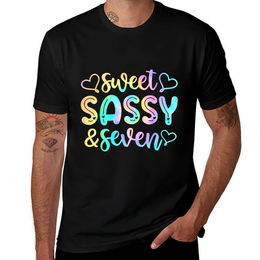 7th Birthday Girl Sweet Sassy And Seven 7 Years Old Girls  Cotton T-Shirt