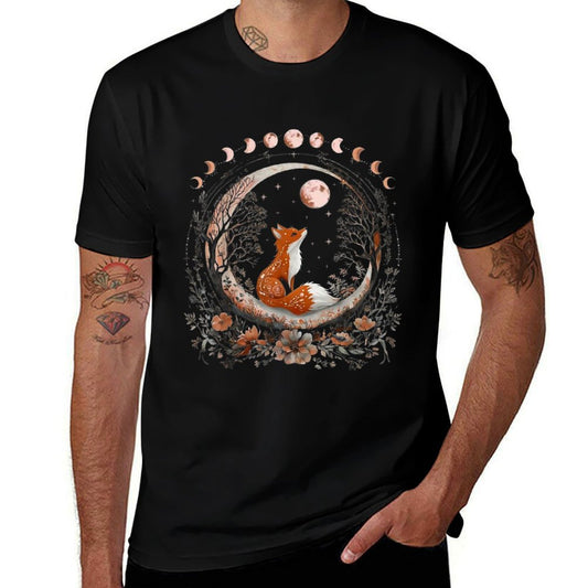 Witchy Moon Cottagecore Aesthetic Floral Fox Women Girls  Graphic-printed T-Shirt