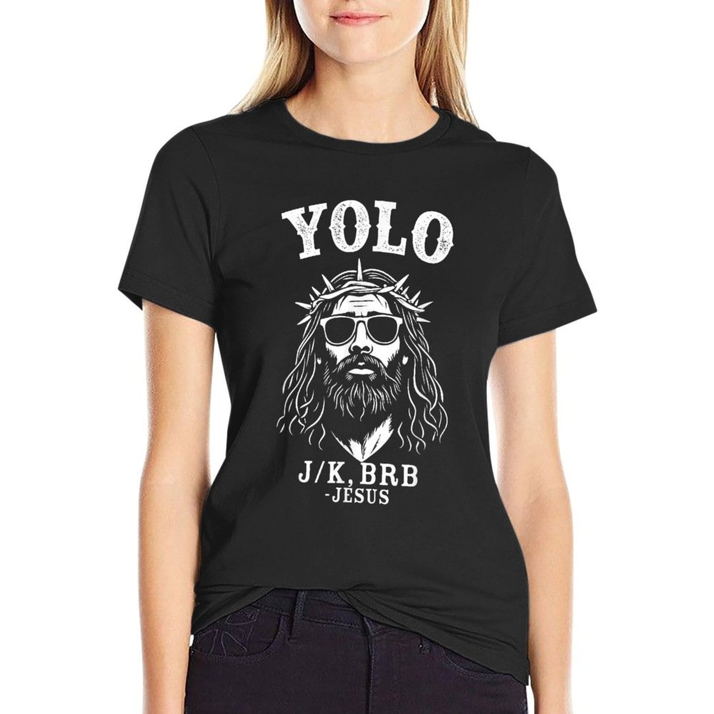 Yolo Jk Brb Funny Jesus for Christian Easter  Ribbed Collar T-Shirt