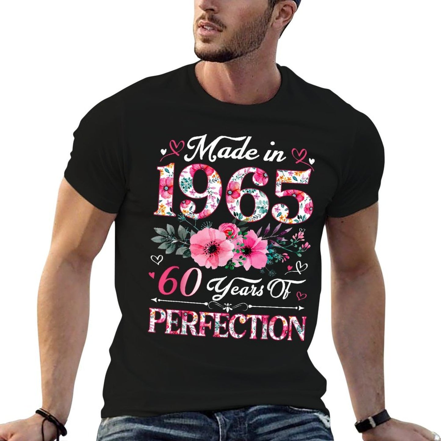 60 Year Old Made In 1965 Floral 60th Birthday Women  Heathered Texture T-Shirt