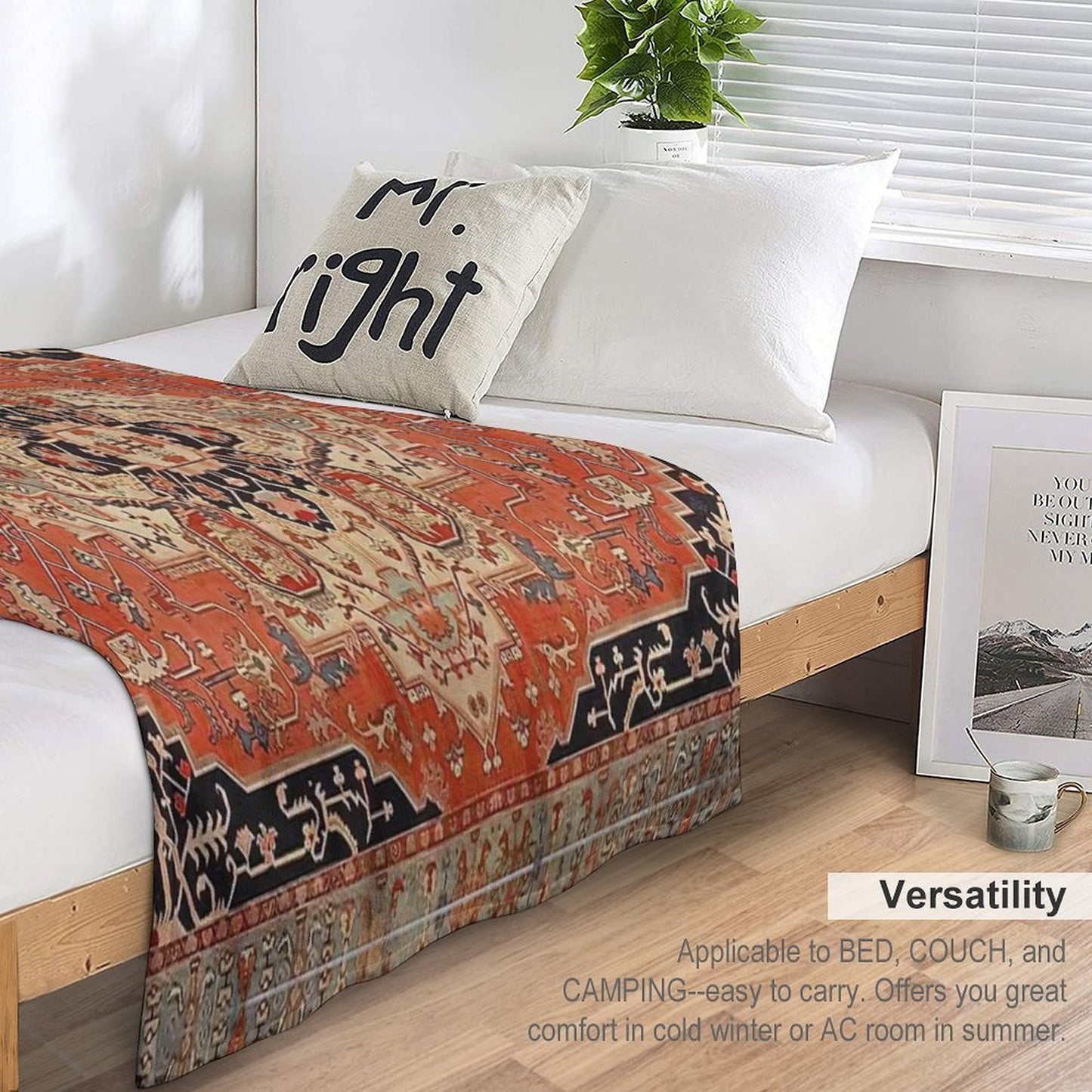 Vintage Heriz Medallion Rug Pattern  Boho Persian Geometric Tapestry Easy Care Throw Blanket