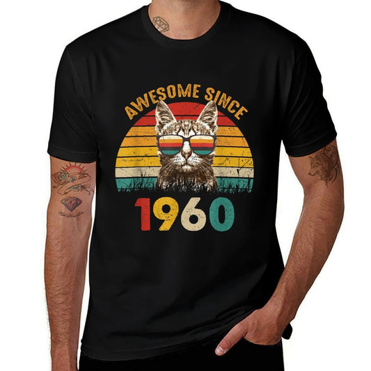65th Birthday Gift Vintage Cat Lover Awesome Since 1960  Easy-care T-Shirt